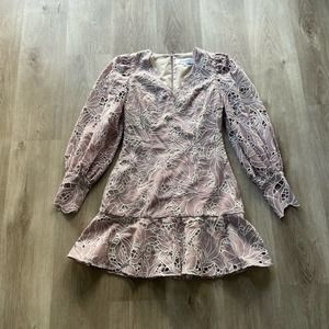 elliatt alphinia dusty rose lace embroidered long sleeve mini dress small